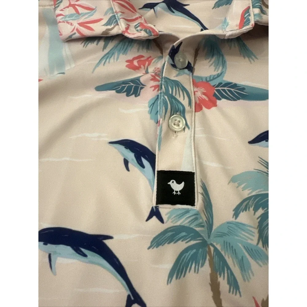 Bad Birdie Polo Golf Shirt Men's Large Performance Stretch  Tropical Dolphins
